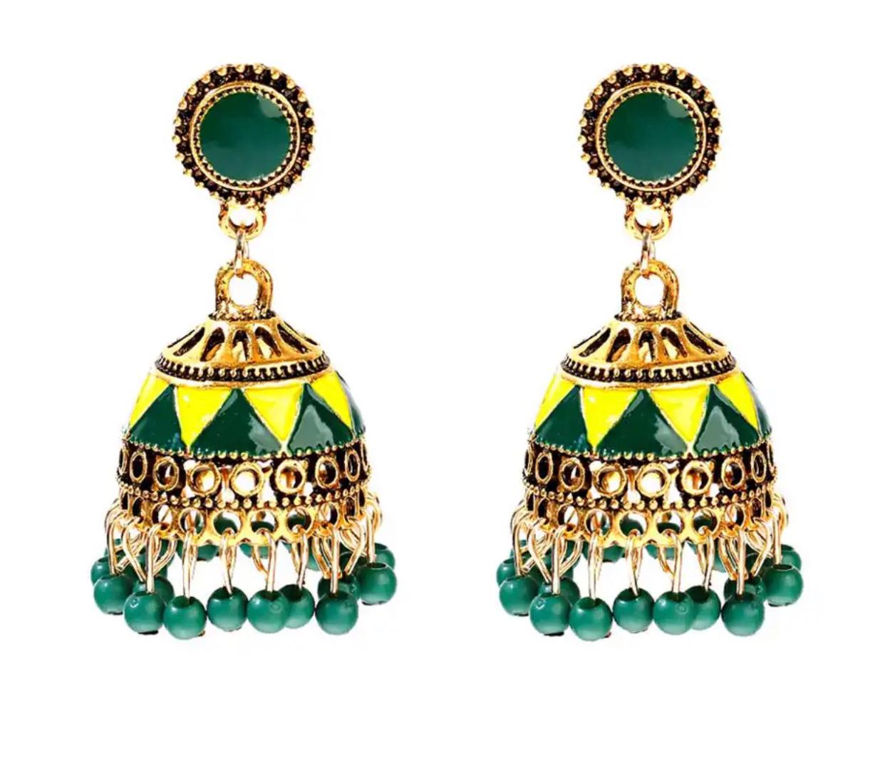 Hawa Earrings (Green & Yellow)